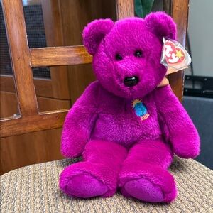Vintage 1999 Ty Plush Bear Vibrant Magenta Millennium" Beanie Baby Bear Large